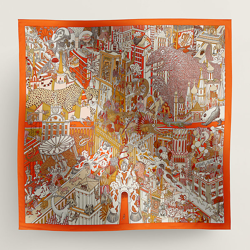 Lenço 140 Animapolis - Laranja | Hermès Brasil